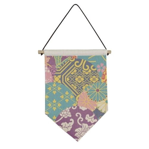 Drapeau en toile de style japonais à suspendre, décoration murale en tissu fleur zen