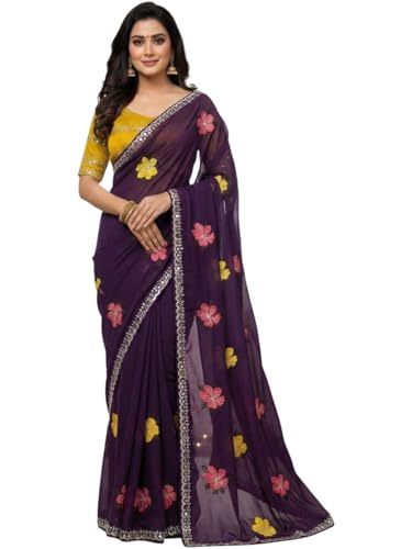 Image of Star Georgette Saree with Sequin Embroidery Work and Embroidered Blouse (Star-104)