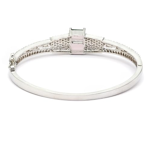 Image of ZENEME Rhodium-Plated Square Shaped American Diamond Studded Kada Bracelet For Girls and Women