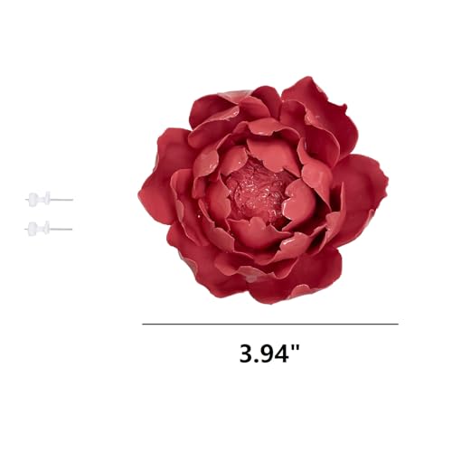 Image of Peony Flower Bud,Red, 3.94 inch,Ceramic Flower Wall Art Decor, Artificial Flower Wall Sculpture,Handmade Ceramic Flowers for Home,Hallway,Living Room, Kitchen,Bathroom
