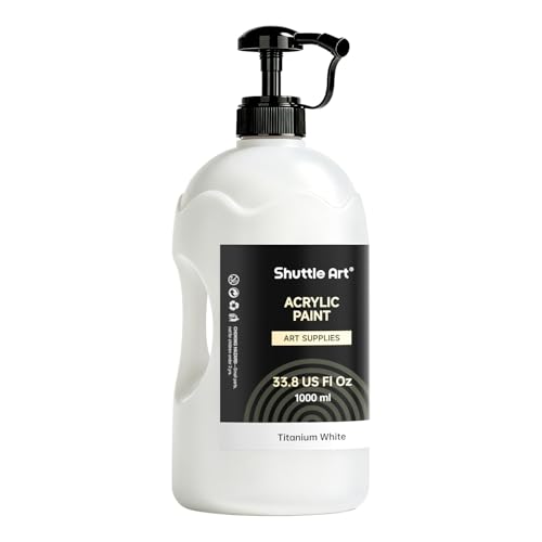 Shuttle Art Acrylfarbe Weiß 1000ml weiße Acrylfarben Set in Pumpflasche mit Deckel wasserfeste Acryl Farben Set Acrylic Paint für Künstler Anfänger Erwachsene auf Leinwand Holzfarbe weiß