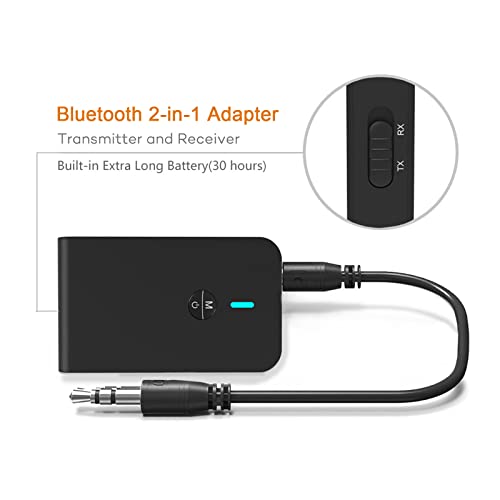 Bluetooth 5.0 Transmitter and Receiver, Jsdoin 2-in-1 Wireless Bluetooth Adapter, 3.5mm Bluetooth Audio Adapter for TV,PC,Headphones,Speakers(Black)