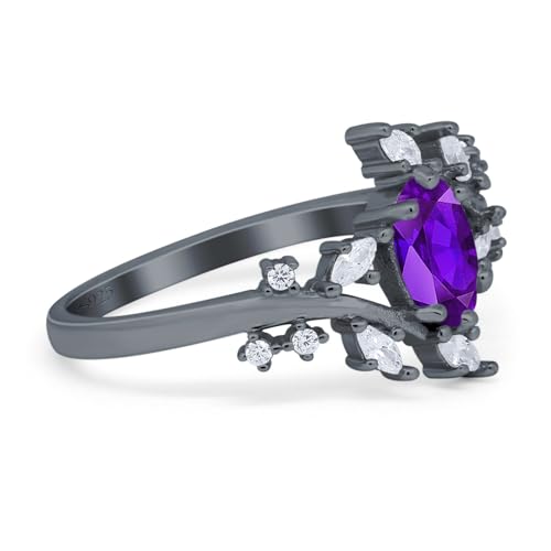 OMRANII Art Deco Oval Natural Amethyst Leaf Style Marquise CZ Wedding Engagement Ring 925 Sterling Silver Gifts For Her2
