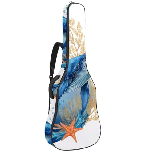 Acoustic Guitar Bag, Soft Guitar Case with 2 Pockets and Back Hanger Loop for 40 41 42 Inch Electric Bass Classical Guitars, Whale Sea Blue Algae with Leaves Bubbles and Coral Starfish