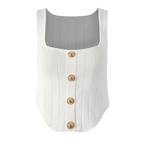 Niiyyjj Women Sleeveless 3 Colors Spuare Collar Irregular Hem Short Streetwear Knitted Tank Vest Tops