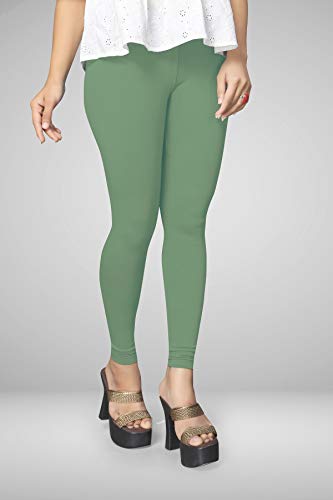 Image of Women's Cotton Skinny Leggings with Ankle Length Solid Pattern Mid Rise and Elastic Closure | Cotton Skinny Leggings for Womens