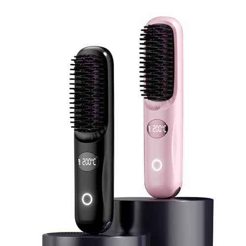 Cepillo alisador de cabello inalámbrico portátil rosa miniatura 1