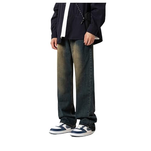 Mens Loose Hip Hop Denim Pant Straight Leg Streetwear Stylish Jeans Pants Vintage Casual Jean Trousers