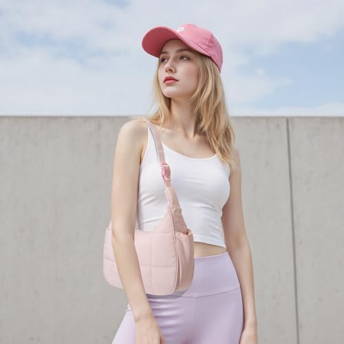 Image of Small Puffer Crescent Shoulder Bag for Women Lightweight Water-Resistant Nylon Purse with Adjustable Strap & Multiple Pockets