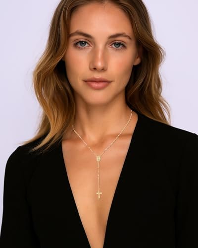 J&H DiaJuvelo Gold Rosary Necklace for Women Dainty Cross Long Layered Y Chain Beads Rosemary Rosarios de oro 14K Para Mujer Virgen de Guadalupe Rosarios Catolicos Para Gifts2