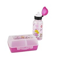 Emsa Kids Set mit Prinzessin-Motiv, Trinkflasche + Brotdose, 400 ml auslaufsichere Flasche, Dose mit verschiebbarer Trennwand, Pink, 518137, Princess