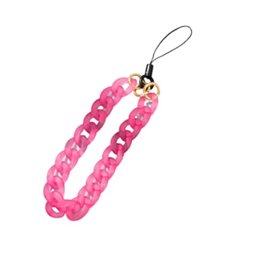 COLORFUL BLING Phone Charm Aesthetics Thick Rope Hook Wrist Bracelet Strap Metal Acrylic Mobile Phone Chain Loss-Proof Rope-C Pink