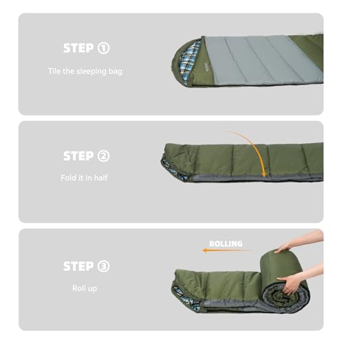 Cotton Flannel Lined Sleeping Bag for Adults Teens Kids, Cold Weather & Warm, 3 Seasons, Lightweight Compact Camping Essentials Equipment, Hiking, Outdoor, Travel - Image 5