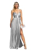 Dessiny Sparkly Metallic Prom Dresses 2026 Split Long Silver Glitter Spaghetti Straps Bodycon Formal Evening Party Gowns for Women US6