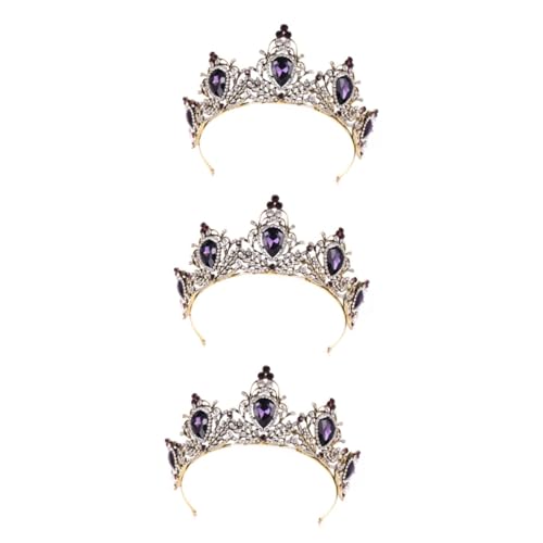 FRCOLOR 3 Pièces cheveux de mariage couronne de strass diadème pour les filles accesoire cheveu femme diadème baroque violet décor de mariage chouchous...