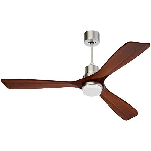 Image of Obabala 52 Inch Ceiling Fans with Lights and Remote Control-Outdoor Ceiling Fan Walnut Wood 3 Blade for Bedroom Living Room Indoor Farmhouse Patio, Reversible Noiseless DC Motor
