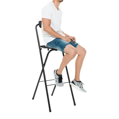 QUIOTUIR Tabouret de Bar Pliants 70 cm Hauteur avec Dossier et Coussin Rembourré Chaise Haute Pliable Ultra-Fin 70mm Capacité 125kg Acier Carbone...