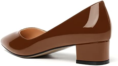 AMBELIGHT Women's 1.5 Inch Chunky Low Heel Slip On Casual Patent Office Pointed Toe Pumps Shoes Brown Size 13 - Zapatos Elegantes de Mujer de Tacon Fino | Image 6