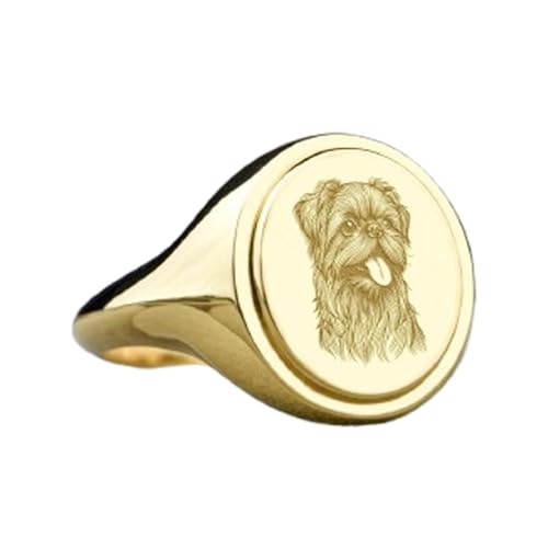 Chevalière Griffon de Bruxelles argent 925 et plaqué or, bague ovale 15 x 13 mm tailles 5-12.5 US