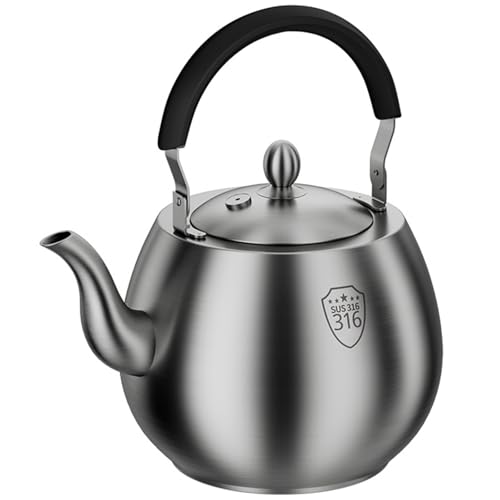 Hervidor de Agua de Acero Inoxidable 316 de Grado alimenticio, Apto para Estufa, con Silbato, asa Plegable ergonómica Resistente al Calor (4 L).