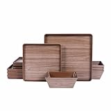 Juego de vajilla de melamina de 12 piezas, diseño de madera marrón, juego para 4 platos cuadrados y cuencos para camping