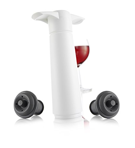 Vacu Vin Wine Saver Pump with Vacuum Bottle Stoppers - Black (White with 6 Stoppers)