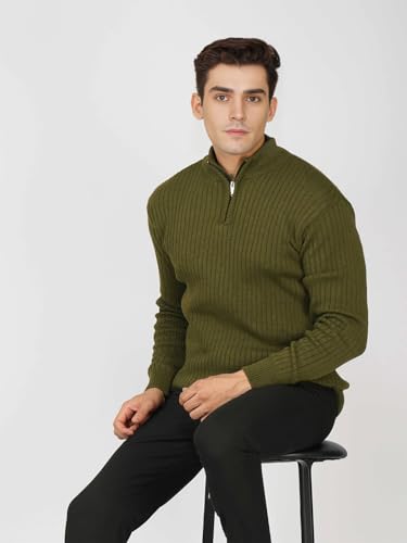 Image of LOQUE Men's Wool Blend Selection Sweater Half Zip High Neck Pullover Warm Casual Winter Wear for Office and Travel