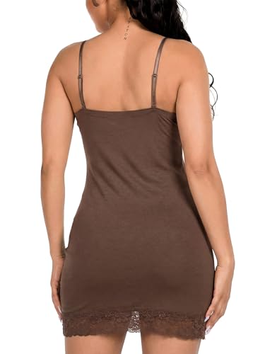Image of SATINIOR 3 Pcs Women Long Camisoles Lace Tank Tops Neck Cami Adjustable Spaghetti Strap Trim Lace Tank Top for Women Wearing