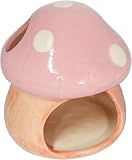 AnRui Ceramic Betta Fish Tank Accessories Decor Cute Mushroom House Aquarium Decoration Hideout Cave Ornament for Small Fish, Shrimp, Goldfish and Reptiles (Pink)