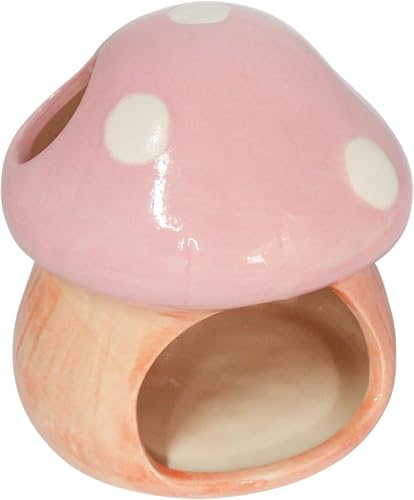 Image of AnRui Ceramic Betta Fish Tank Accessories Decor Cute Mushroom House Aquarium Decoration Hideout Cave Ornament for Small Fish, Shrimp, Goldfish and Reptiles (Pink)