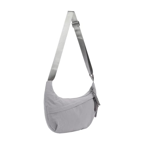 Bomiclss Hobo Crescent Bag Women Crossbody Large Crescent Cross Body Bag Nylon Crossbody Bags for Women Large Grey Travel Shoulder Bag Ladies with Adjustable Strap Messenger School Bag (Grey)