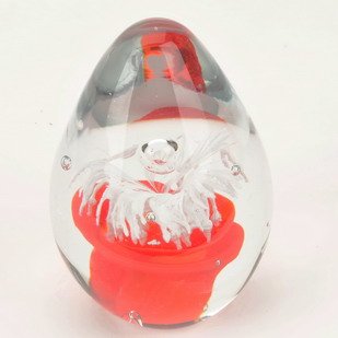 Hand Glass Art White Icing over Red Egg Paperweight PW-6203