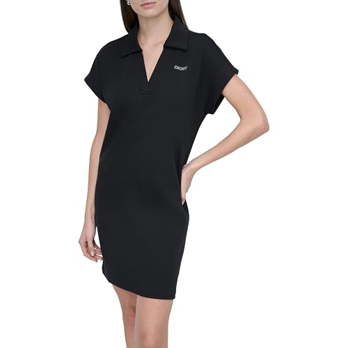 DKNY womens Studded Logo Short Sleeve Collared V-neck T-shirt Dress