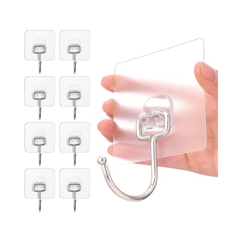 Image of Good Days' Lyfehacks Ultra Strong 50lb Max Transparent Self-Adhesive Hooks, Heavy-Duty Clear Hooks for Hanging Heavy Duty on Smooth Surfaces Like Tiles, Glass, Metal - Pack of 10, ZJH-G-BST006