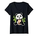 Photo Gallery donna kawaii panda orso panda con bubble tea e bambù regalo maglietta con collo a v Photo Gallery donna kawaii panda orso panda con bubble tea e bambù regalo maglietta con collo a v