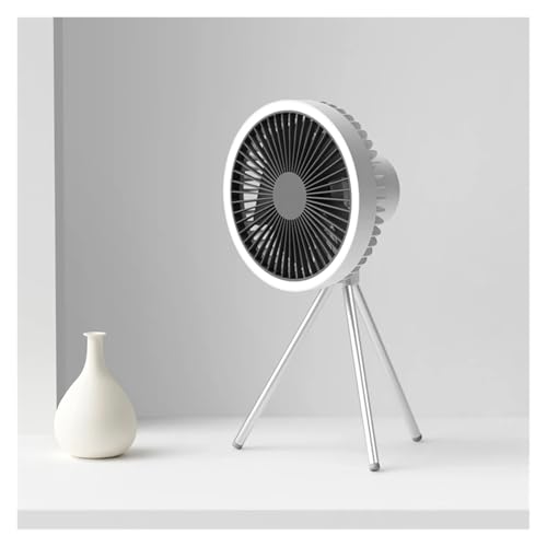 Ventilador portátil para acampar con trípode recargable USB y linterna LED de escritorio 2