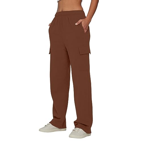 Straight Leg Cargo Sweatpants Women Baggy Fleece Elastic High Waisted Joggers Pants Casual Comfy Soft Parachute Pant3