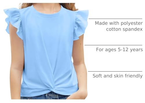 Image of Arshiner Girls Shirt - Short-Sleeve Twist Front T-Shirt for Girls with Cute Flying Sleeves - Summer Blouse Tunic Tee Tops