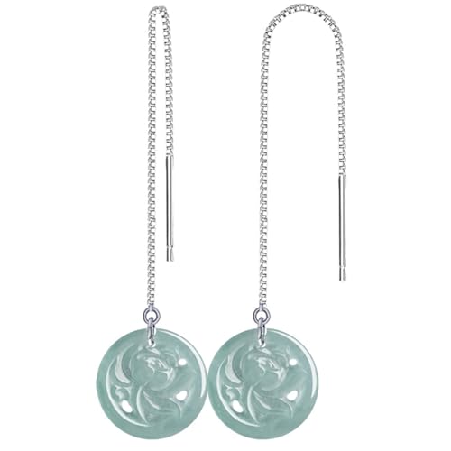 Boucles d'oreilles en jadéite naturelle suspendues pour femme avec motif lotus