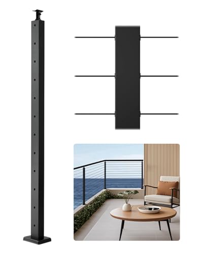 VEVOR Level Drilled Cable Railing Post, 12 Holes, 42x1x2 Inches Stainless Steel Cable Railing System Kit for Indoor Outdoor Deck Balcony, 1 Pack, Black, Product ID 1JZLGZXHS1063GGTD001V0