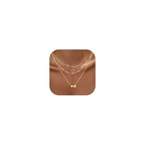 Chriscoco 3Pcs Collier Femme Or Collier Initiale Colliers Personnalisé Prénom Acier Inoxydable Colliers Lettre Chaîne Coeur Chaine Ras de Cou Pendentif...