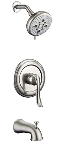 ELLO&ALLO Brushed Nickel Shower Faucet Set with Tub Spout, Single Handle Tub and Shower Faucet Combo Set (Valve Included)