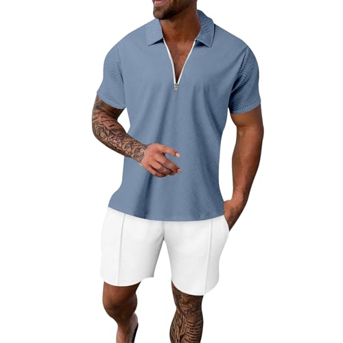 Ensemble t-shirt et short homme tenue de plage manches courtes bleu ciel XXXXL