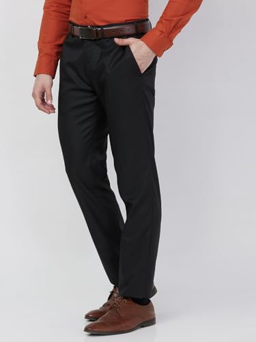 Image of Raymond Men Slim Fit Checks Pattern Polyester Blend Flat Front Formal Trouser