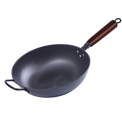 Wok de hierro martillado a mano 12.5 pulg con mango de madera