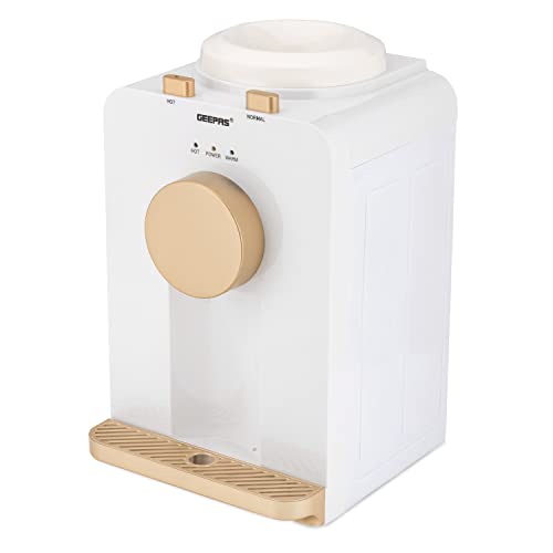 Geepas Water Dispenser, Hot & Normal Top Load Water Dispensing Electric Machine, Two Taps, Ideal for Home Office - Stainless Steel Water Tank, 500W, 5L, White, 2 Years Warranty