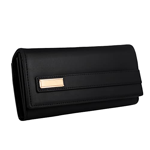Image of ALSU Women's Hand Wallet Purse Clutch | Phone Pocket | Coin Compartment | Credit Card Slots| Zipper Pocket| Office use| Casual use| Faux Leather (Black)
