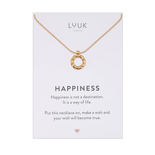LUUK LIFESTYLE Modern necklace with Laurel Wreath I twisted Ring pendant, water-resistant and robust stainless steel jewellery, 50 cm, 19’’, gold LUUK LIFESTYLE Modern necklace with Laurel Wreath I twisted Ring pendant, water-resistant and robust stainless steel jewellery, 50 cm, 19’’, gold