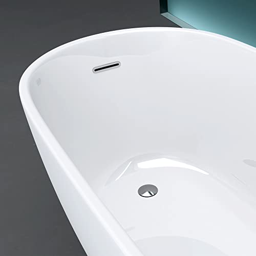 Mai & Mai freistehende Acryl-Badewanne Oval Standbadewanne Weiß inkl. Push-Open Ablaufgarnitur Breite 170cm V528