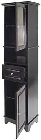 Ergode Wood Burgundy Wine Tower | Stylish & Practical Storage Solution | 15 Bottle Slots | Glass Door | 3 Shelves | Drawer | Composite Wood | Easy Assembly | (20871-VV)